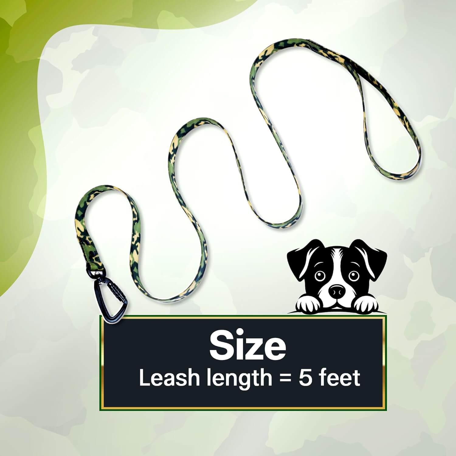 Army Print Biothane Leash - Waterproof Leashes for Dogs, Metal Hook, Adjustable 5ft Length Suitable for Dogs & Puppies, Ideal for Walking, Running & Training (Green)